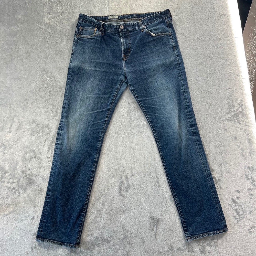 AG Adriano Goldschmied Matchbox Jeans Mens 38x34 Blue Slim Straight USA Made